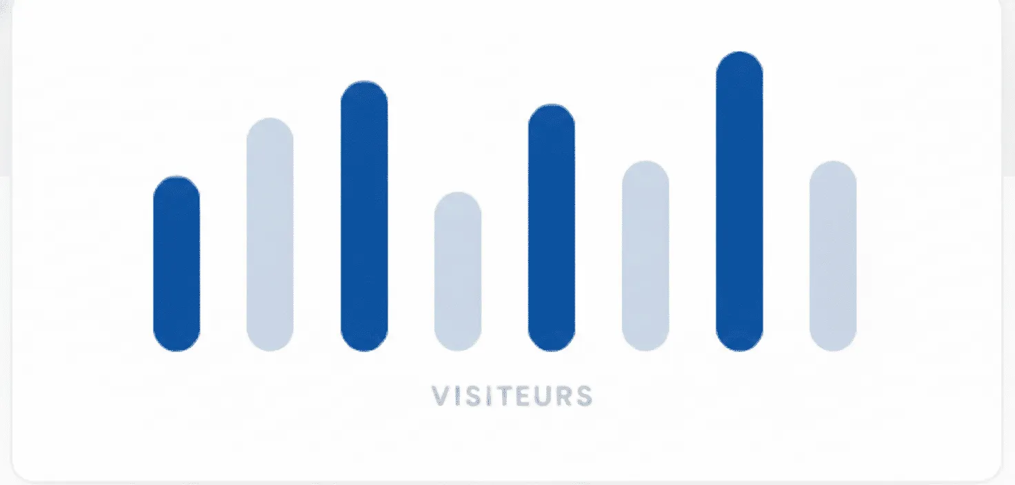 Graphique de visiteurs avec barres bleues et grises représentant le trafic. Graphique illustrant le nombre de visiteurs avec barres bleues et grises.